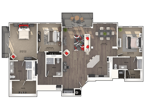 Floor plan for 3 beds, 2 baths, 2018 sqft